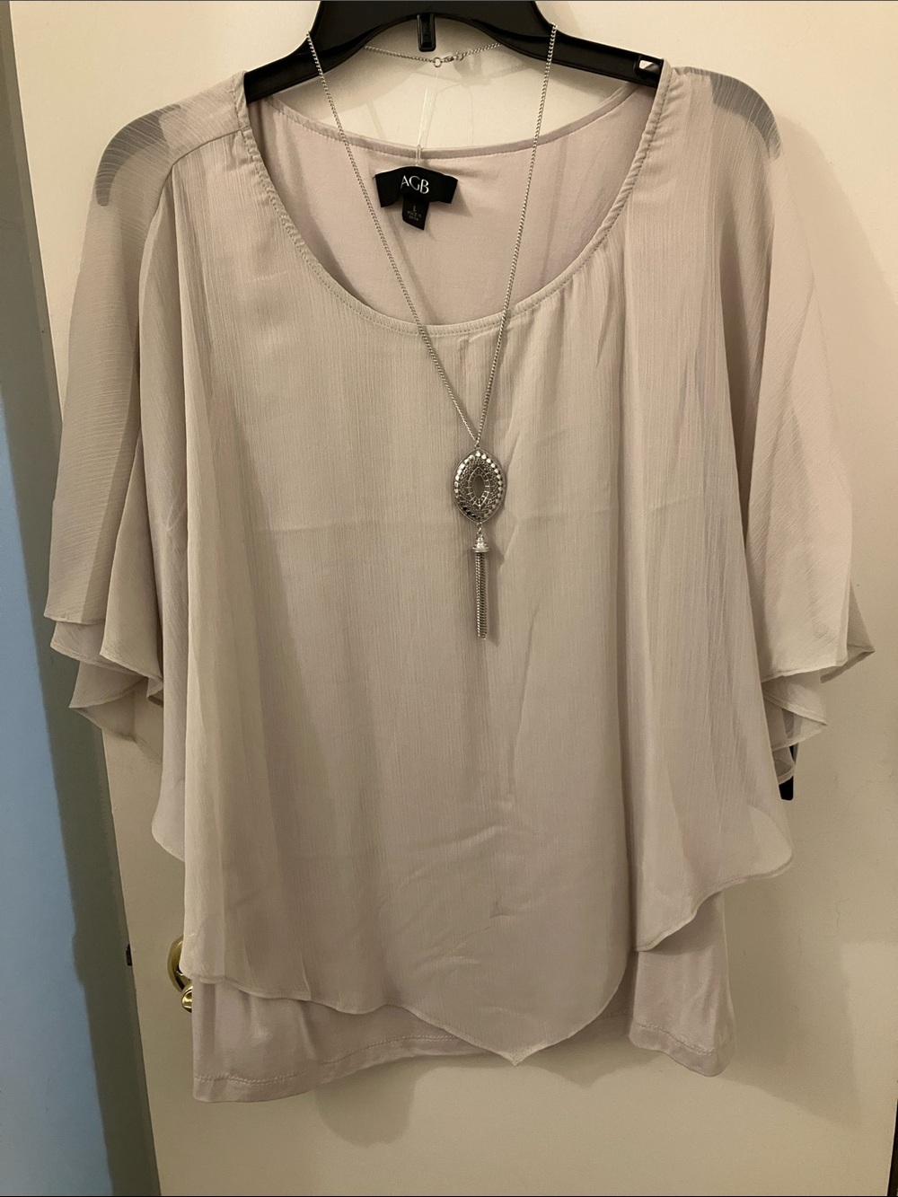 AGB Light Ivory Layered Flutter Sleeve Blouse